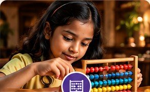Child practising with an abacus